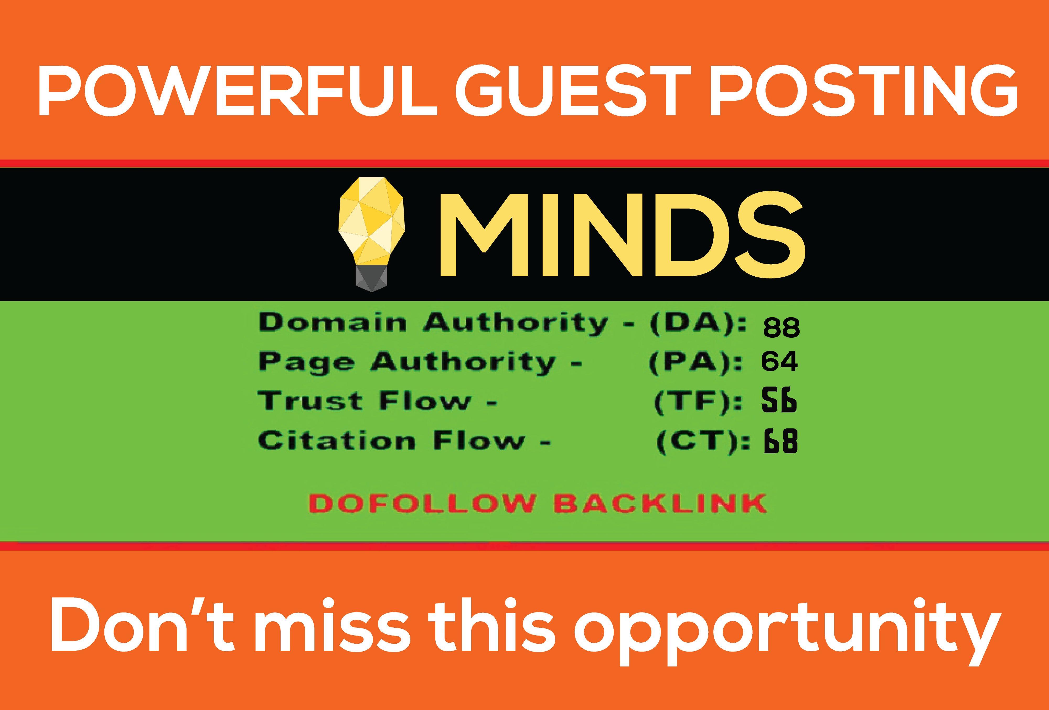 Write and publish guest post on MINDS with permanent Nof0llow backlink DA88 PA64 for