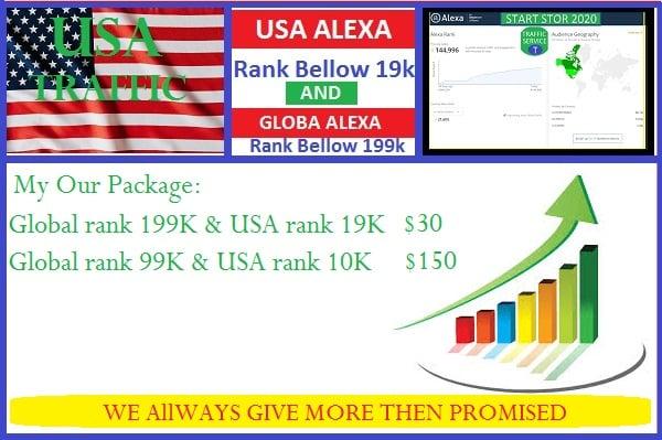 I will bring you USA alexa rank 19k and global alexa rank 199k