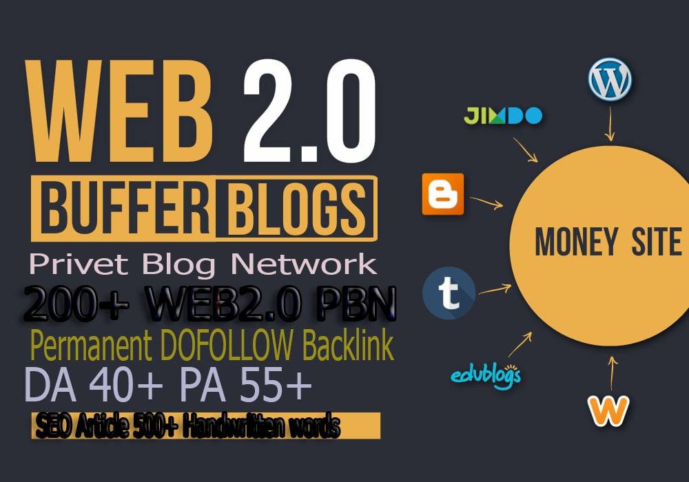 Build premium 200+ PBN Backlink homepage web 2.0 with permanent dofollow Trustfollow
