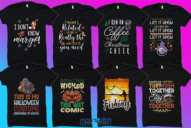 Bulk custom typography t shirt design for print on demand business