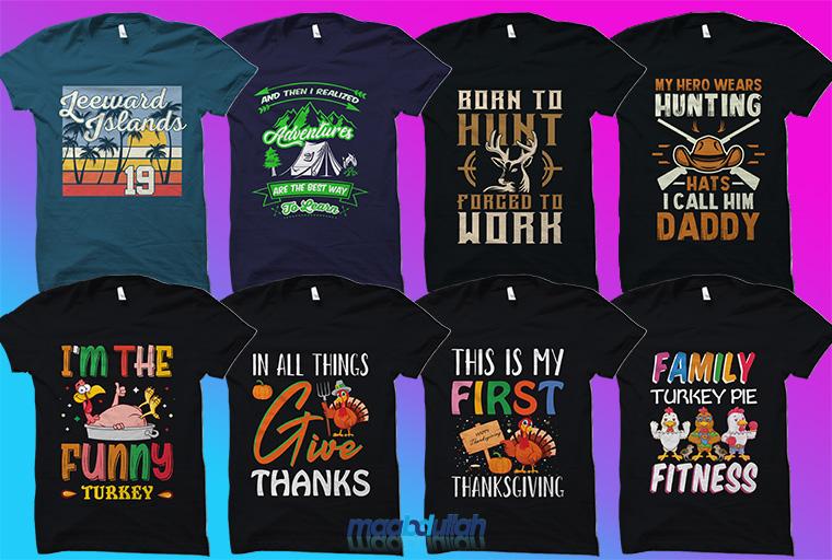 Bulk custom typography t shirt design for print on demand business