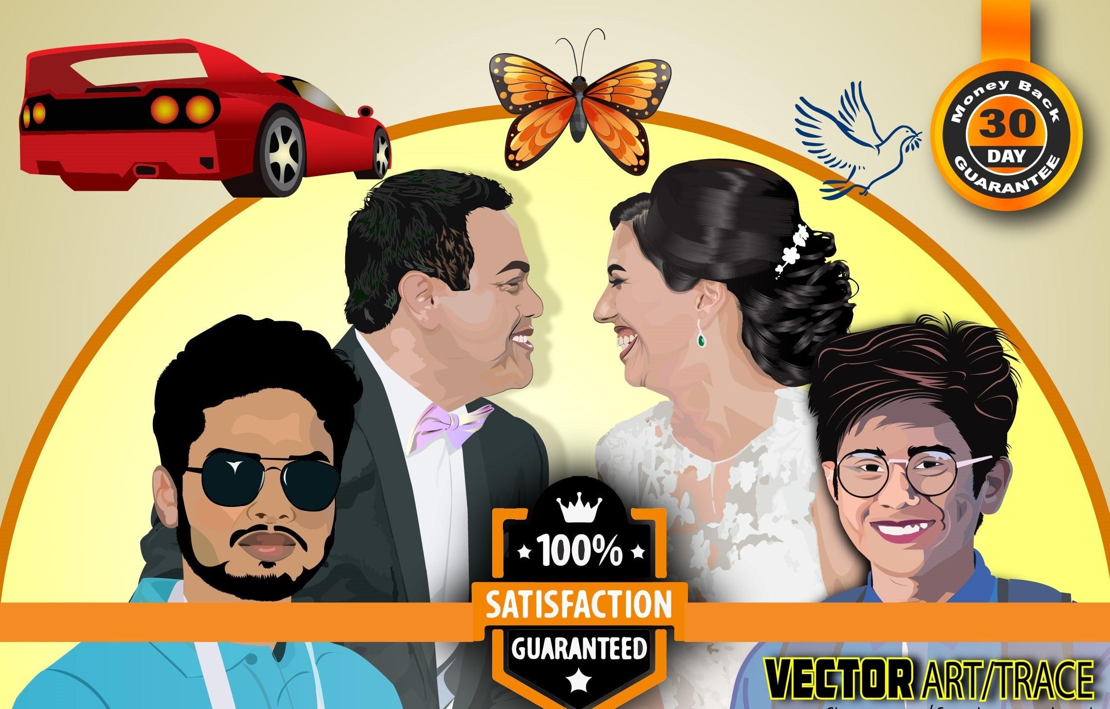 image to vector, vector art and cartoon portrait 