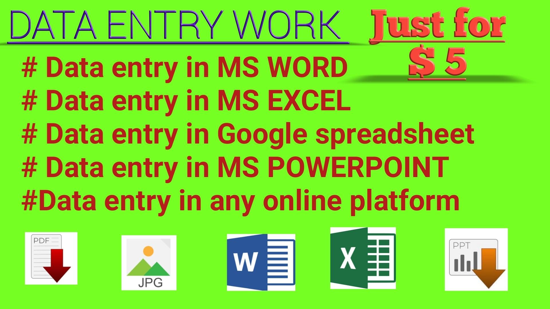 I will do any kind of data entry, typing work for you.