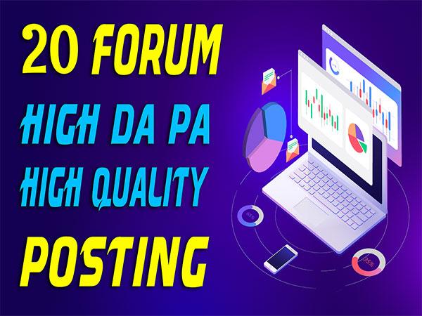 20 High Quality Forums Posting SEO Posts Backlinks