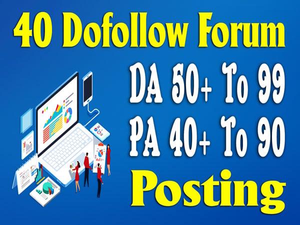 DA 50+ dofollow 40 forums posting seo high quality posts backlinks