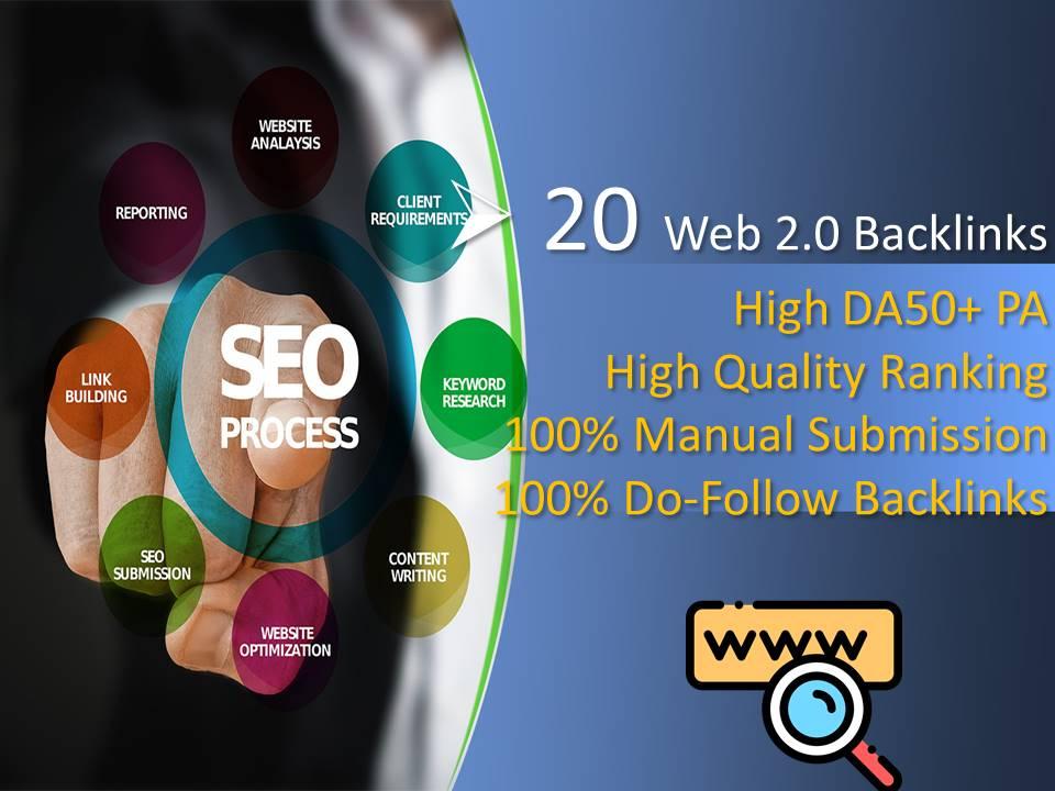I will create Web2.0 Backlinks High Da50 plus PA with Do-follow