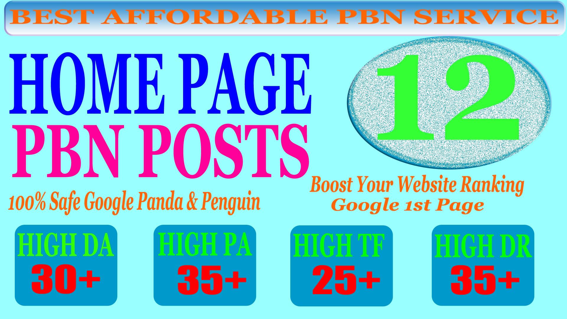 12 Homepage PBN Post with High DA PA CF TF (25+) Moz Authority Expired domain Backlinks