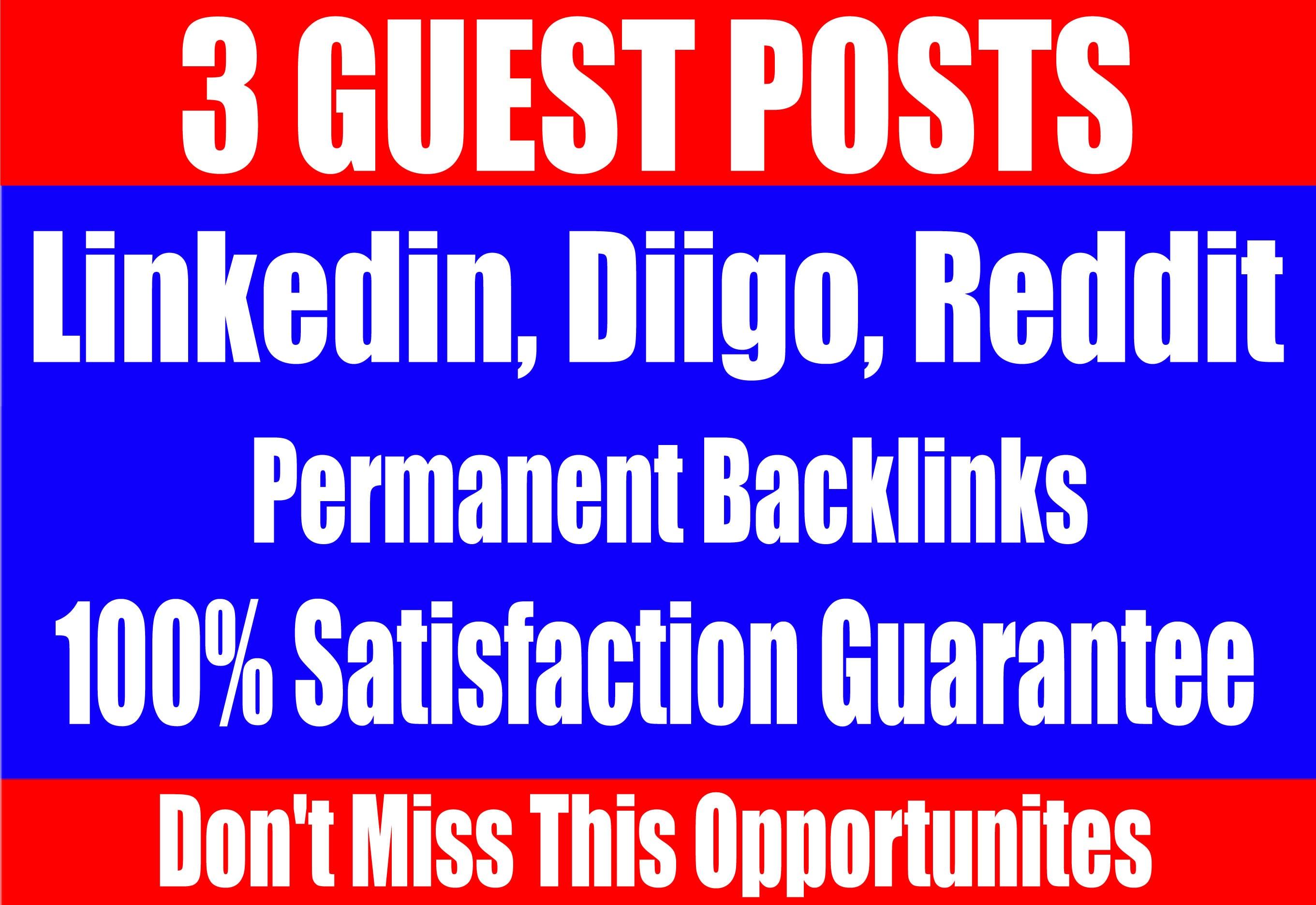 Publish 3 Guest Posts on Linkedin, Diigo, Reddit - High DA-90+ websites Boost your SEO Ranking