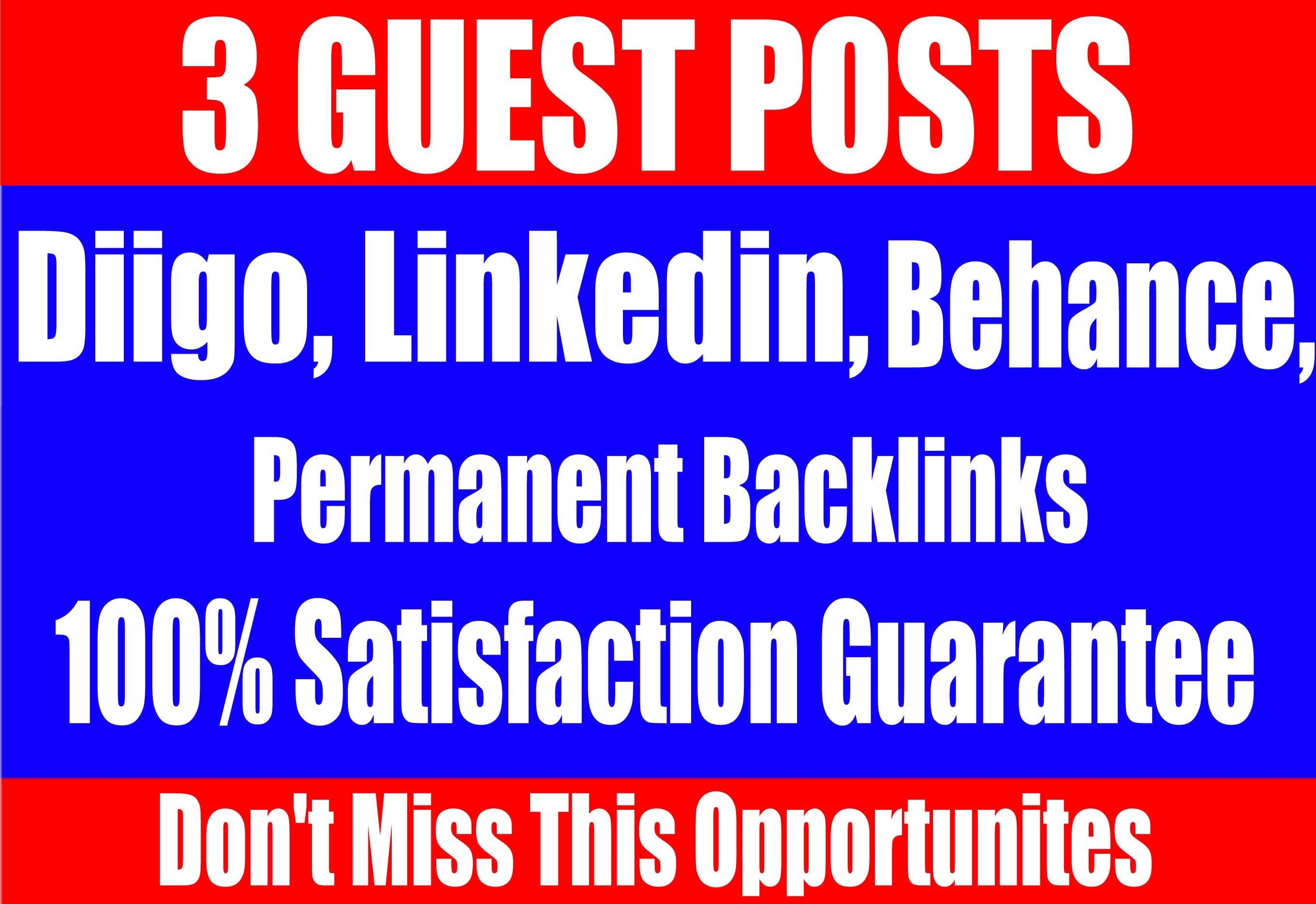 Publish 3 Guest Posts on Diigo, Linkedin,Behance High DA-90+ websites Boost your SEO Ranking 