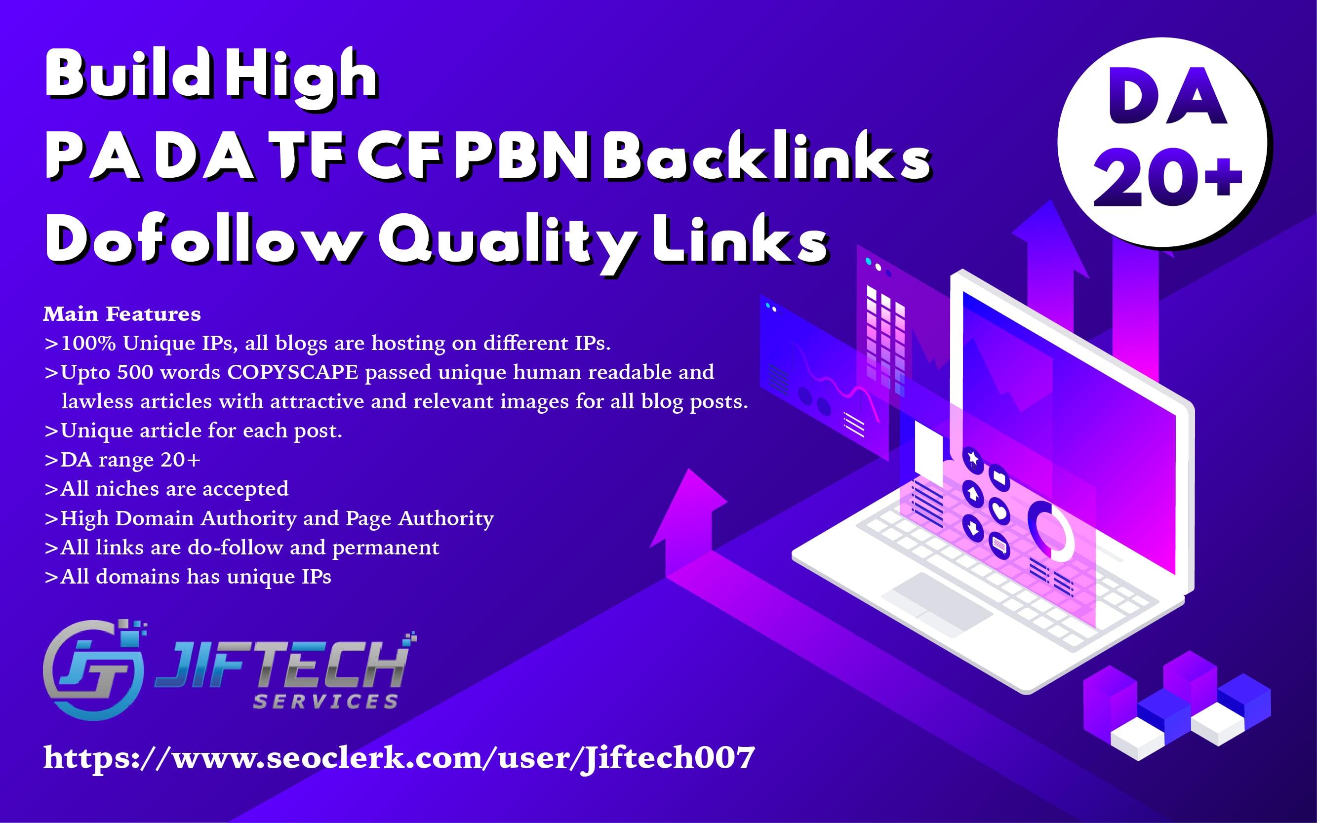 Build High | PA DA20+ TF CF | 20 PBN Backlinks - Dofollow Quality Links
