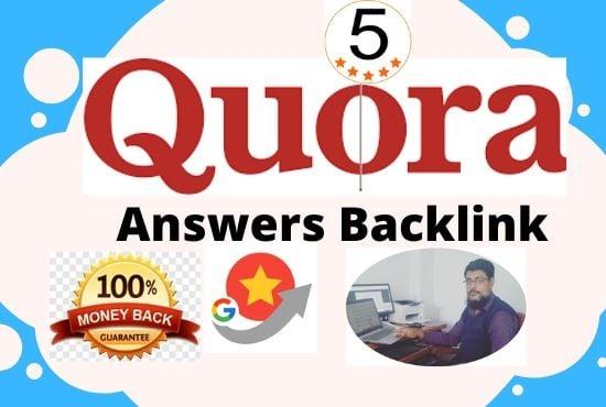 Promote website with HQ 5 Quora Answer and Clickable Backlinks 