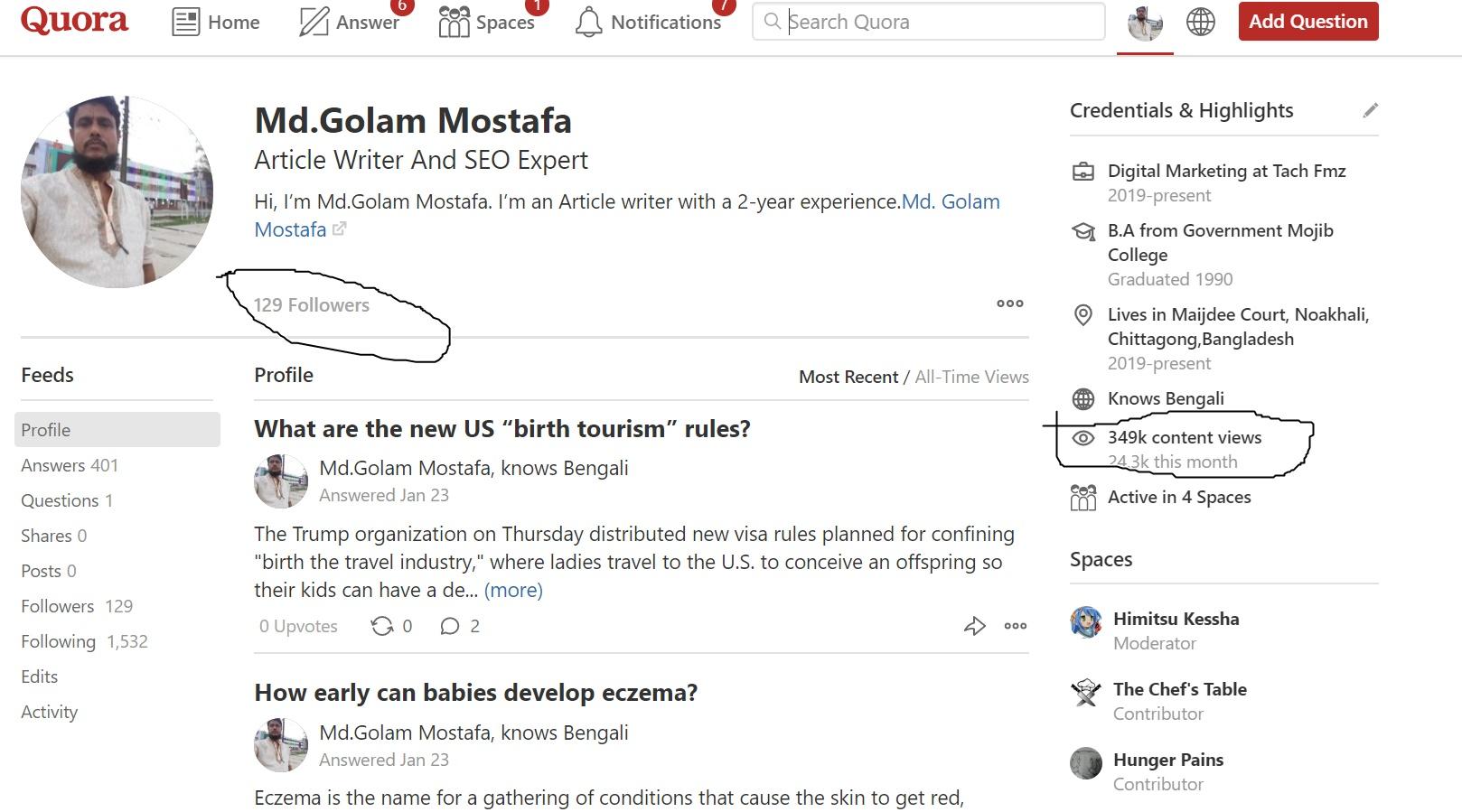 Posting high quality 5 Quora Answers including your keywords and URL