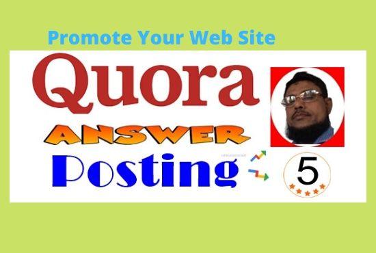 Promote website with HQ 5 Quora Answer and Clickable Backlinks 