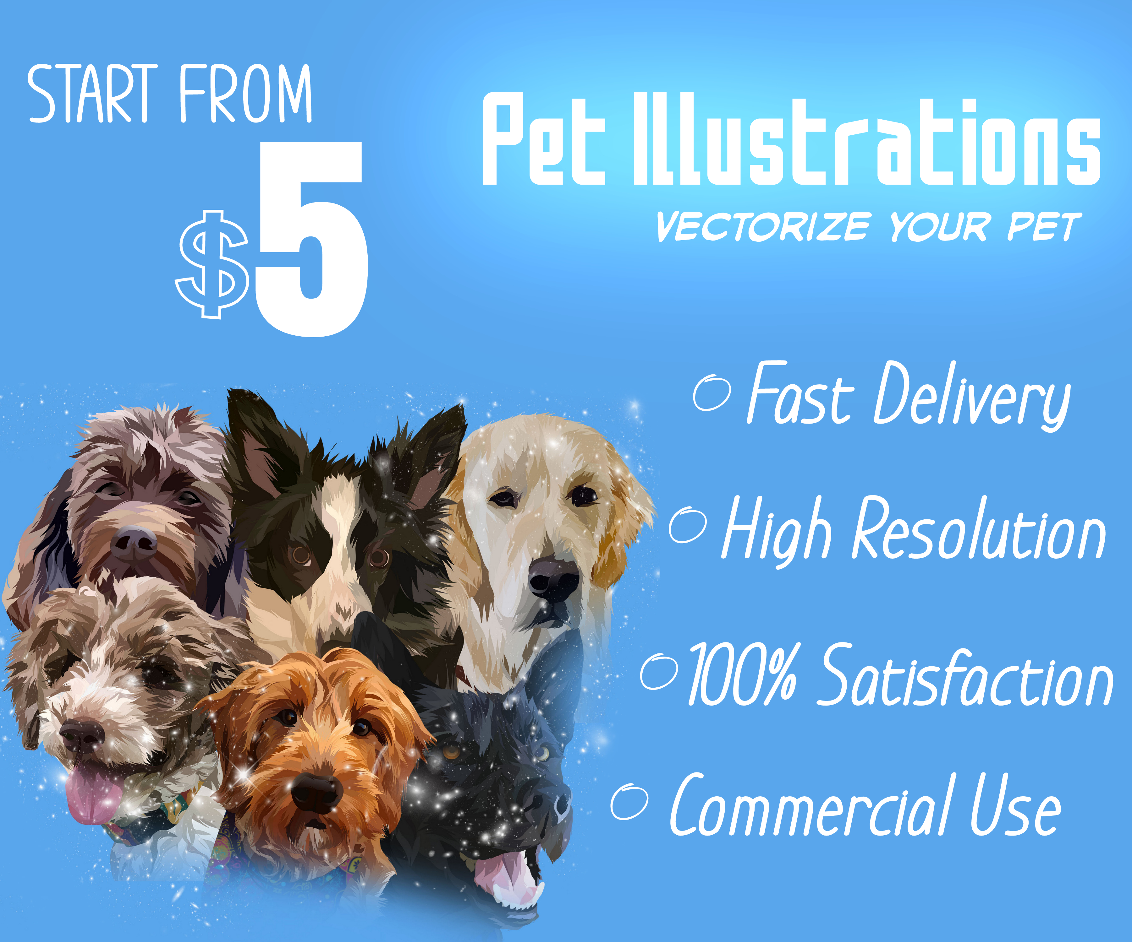 I will make vector illustration dog cat animal pet cartoon potratit