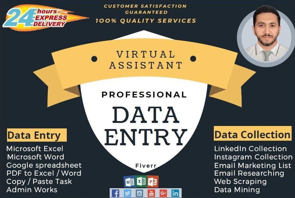 I will be an ideal Virtual Assistant, Data Entry, Data Collection, Data Mining