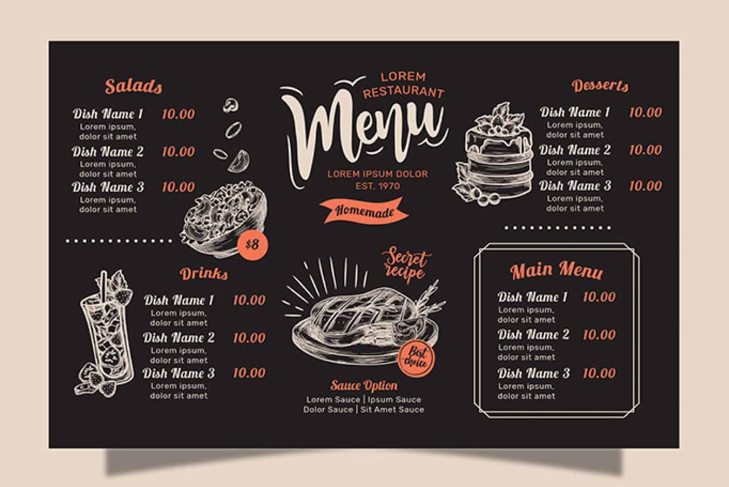I will design attractive restaurant menu