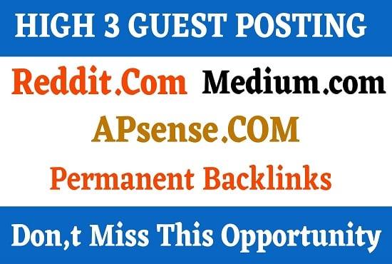 Write And Publish Guest Post Apsense, Reddit, Medium