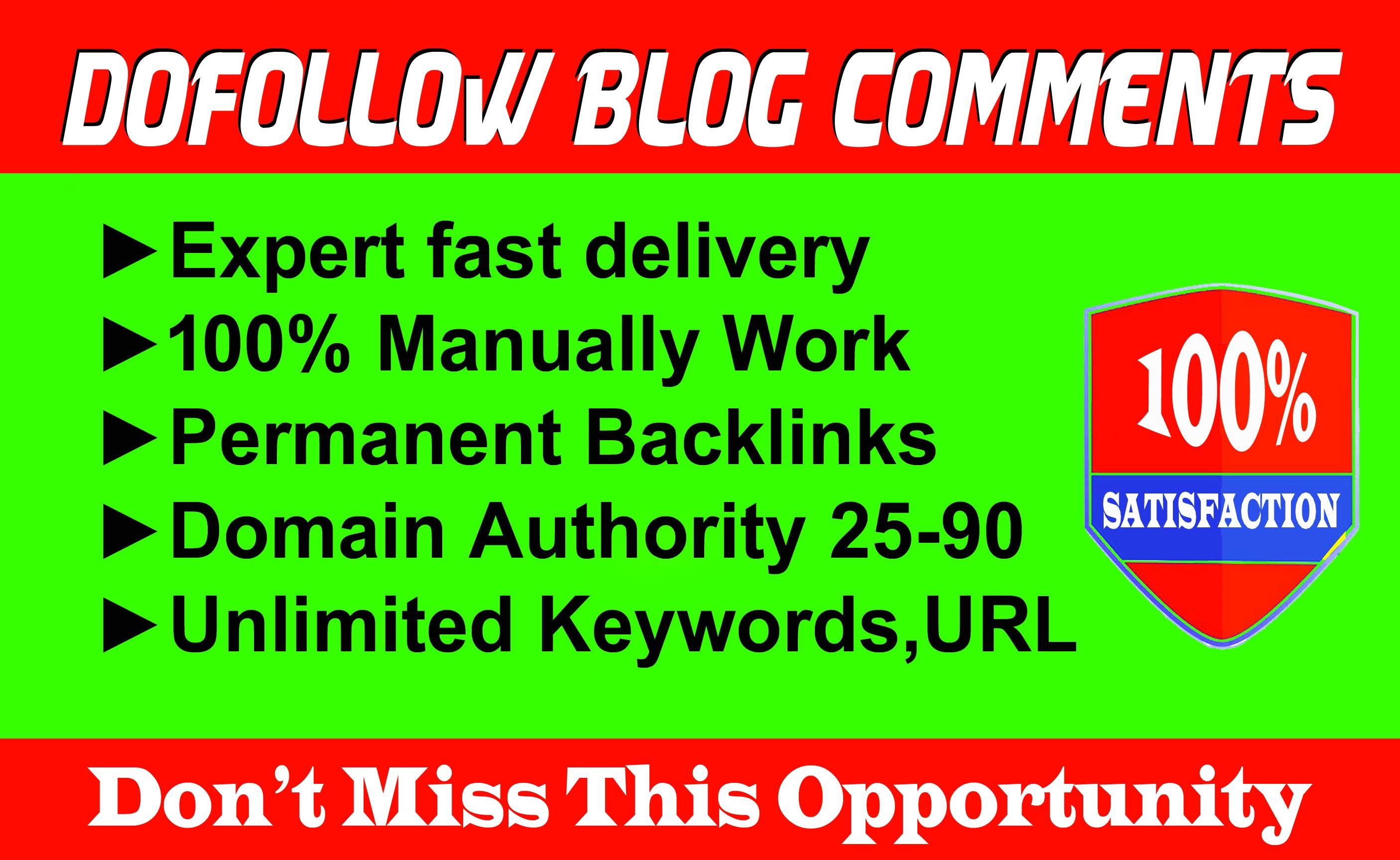 Provide 50 dofOllow blog comments backlinks on High DA Blog
