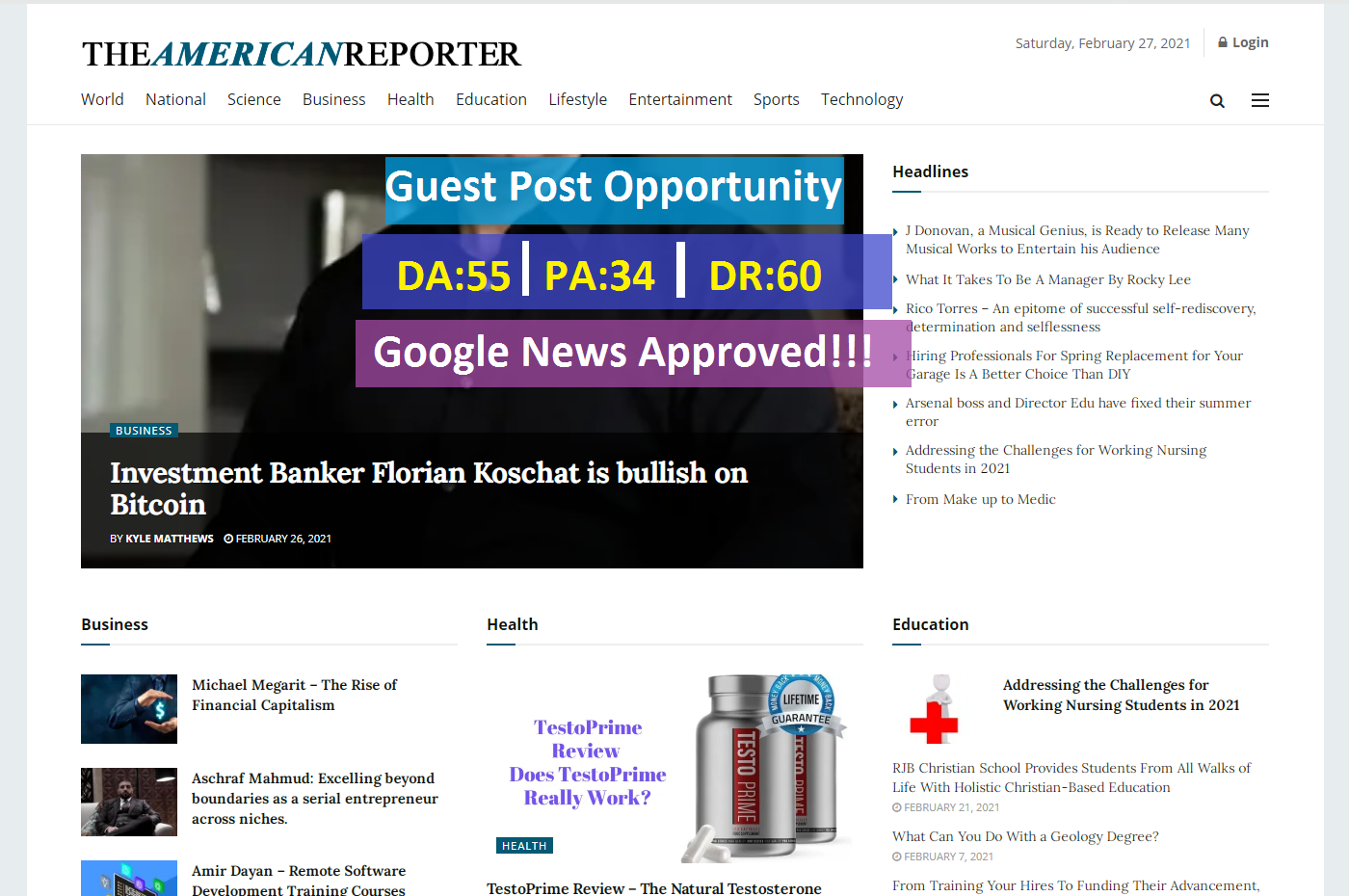 Publish Premium Guest Post On theamericanreporter.com google news approved da55