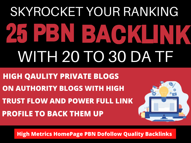 25 High PA/DA/ TF/CF Permanent PBN Backlink High Authority - High Quality