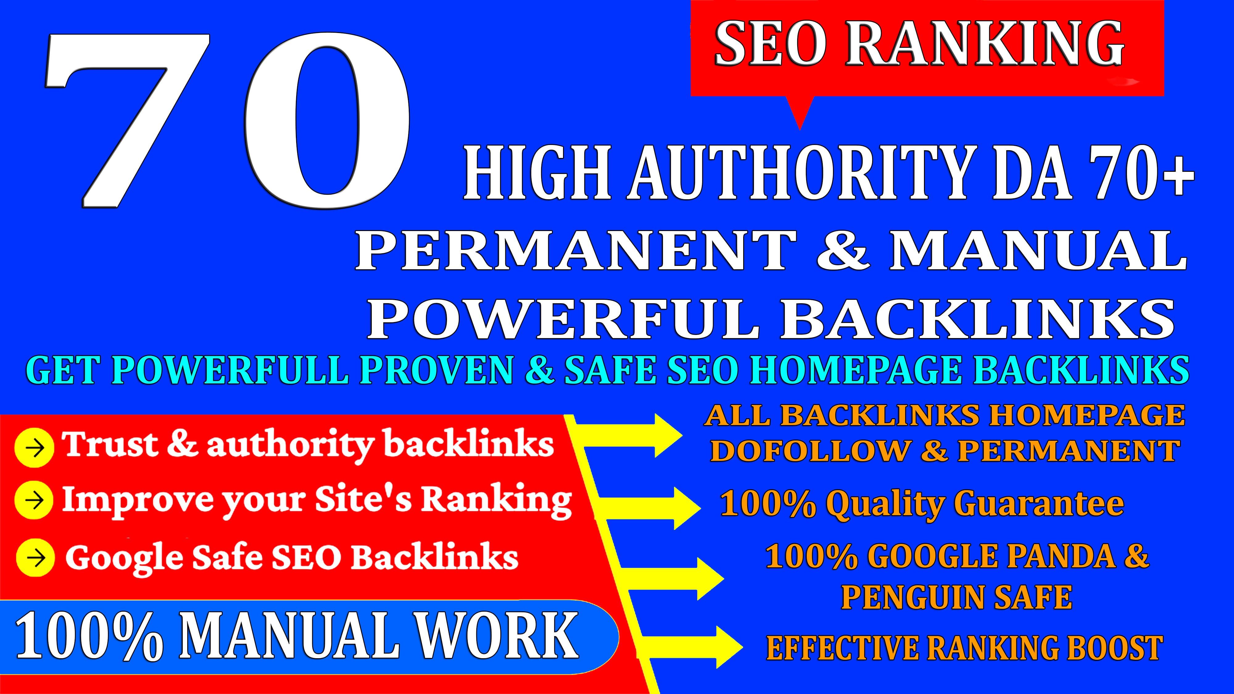 70 High Authority DA 70+ Homepage web2.0 seo Backlink Permanent & Dofollow With unique website
