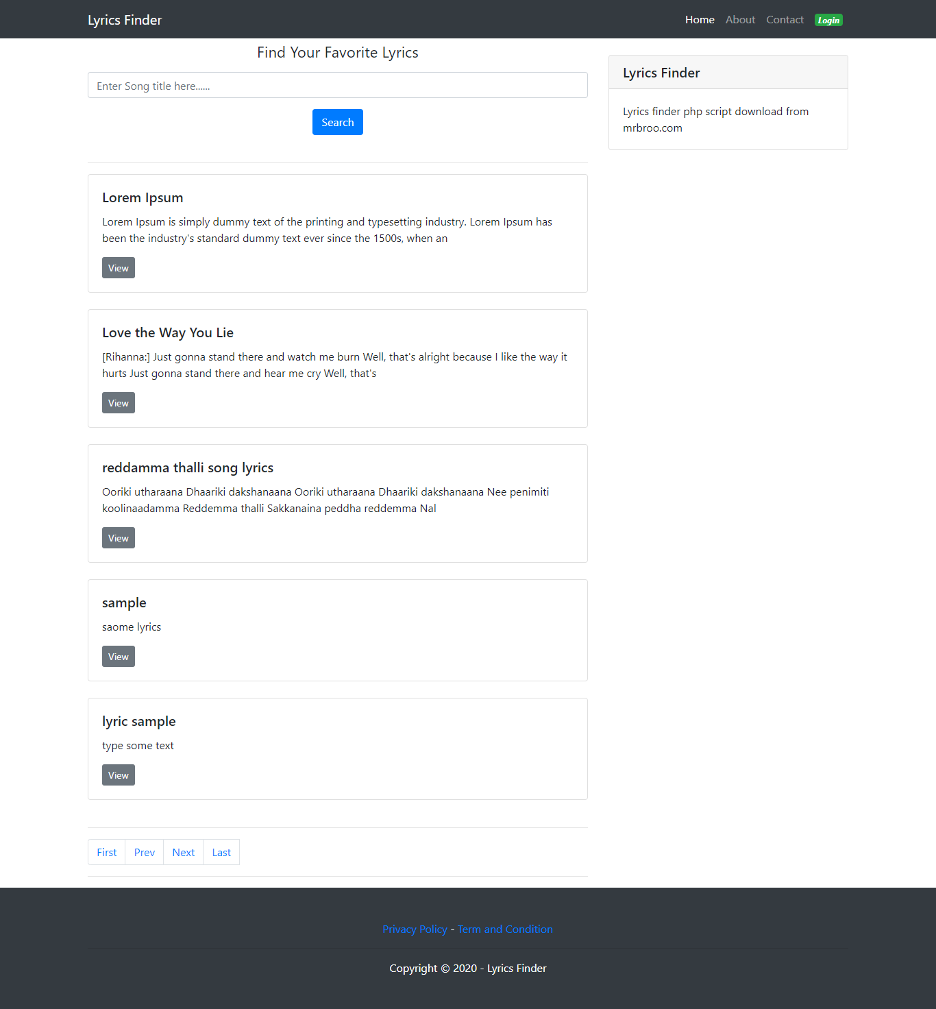 Music Lyrics Finder PHP Script with Admin Panel
