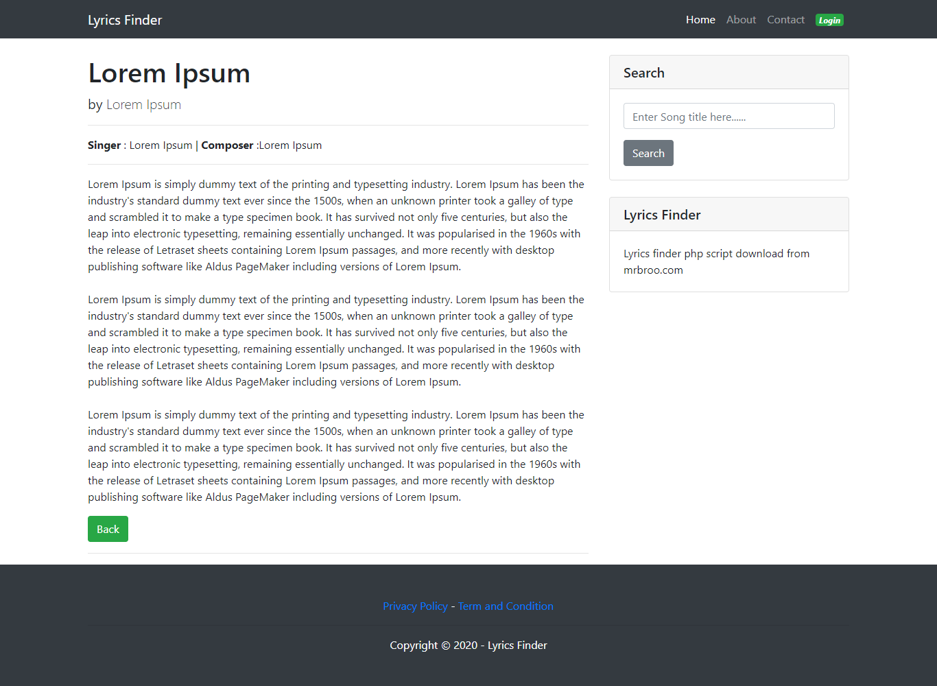 Music Lyrics Finder PHP Script with Admin Panel