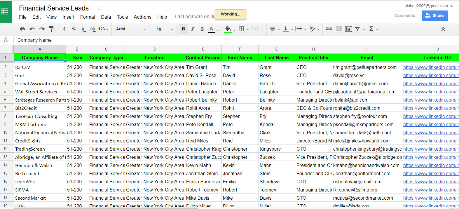 I will find 100 Verified e-mails with(Company Name, Website, Company Size, Location, contacts etc)