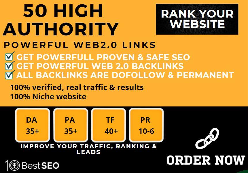 50+web2.0 Backlink in your website homepage with HIGH DA/PA with unique websites