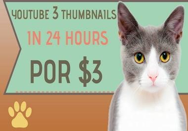I will design attractive 3 youtube thumbnail in 24 hours