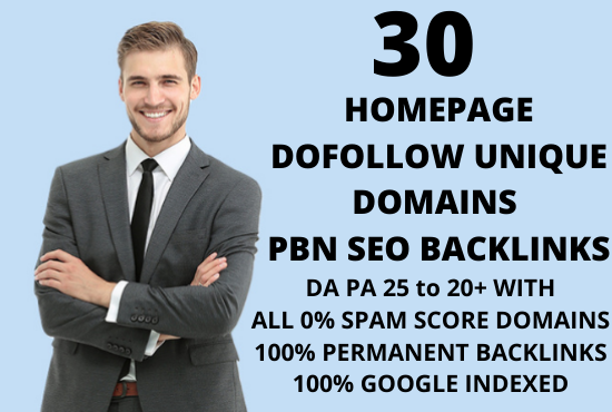 i will create 30 Homepage Dofollow permanent unique domains PBN backlinks on DA 20+ domains 