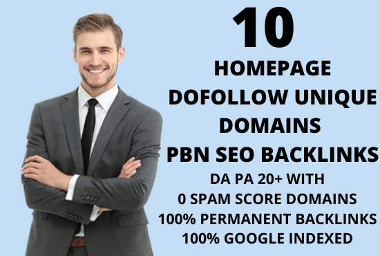 we will create 10 Homepage permanent unique domains PBN backlinks on DA 25+ domains 