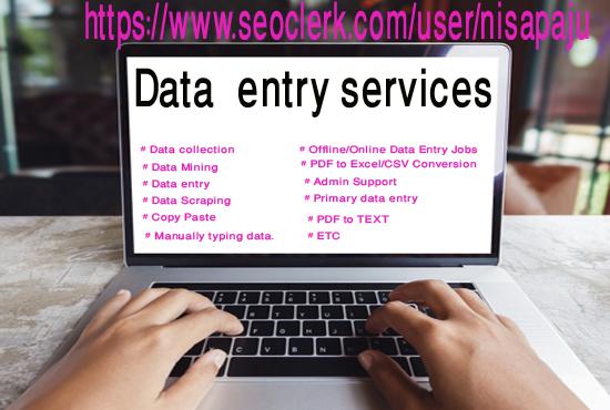 data entry, data collection, internet research and admin support for 2 hours 