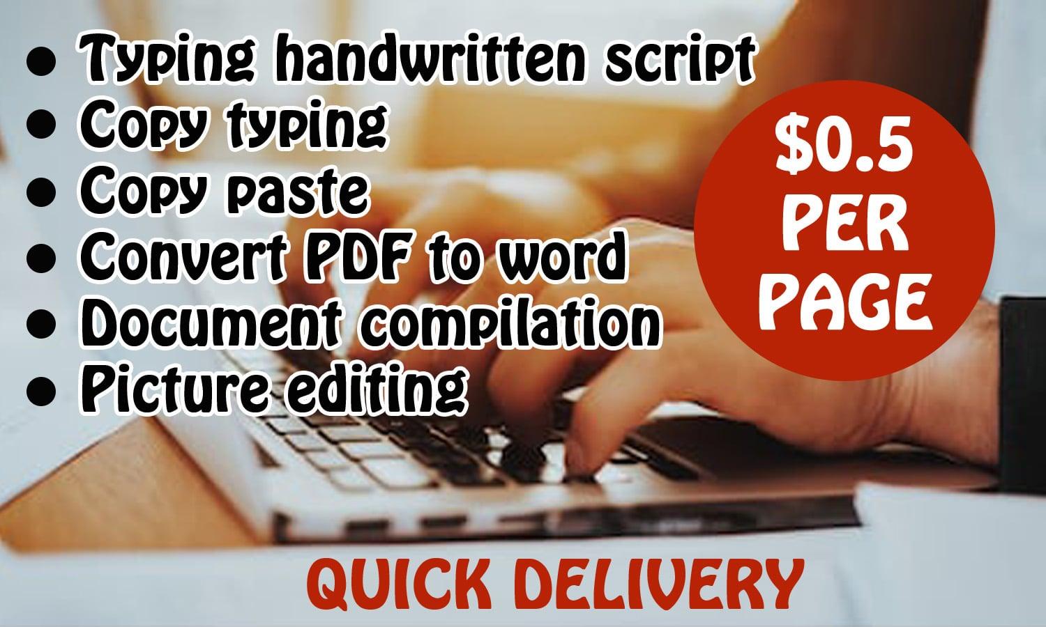 Fast and accurate typing service, create editable PDF, convert PDF or picture text to word