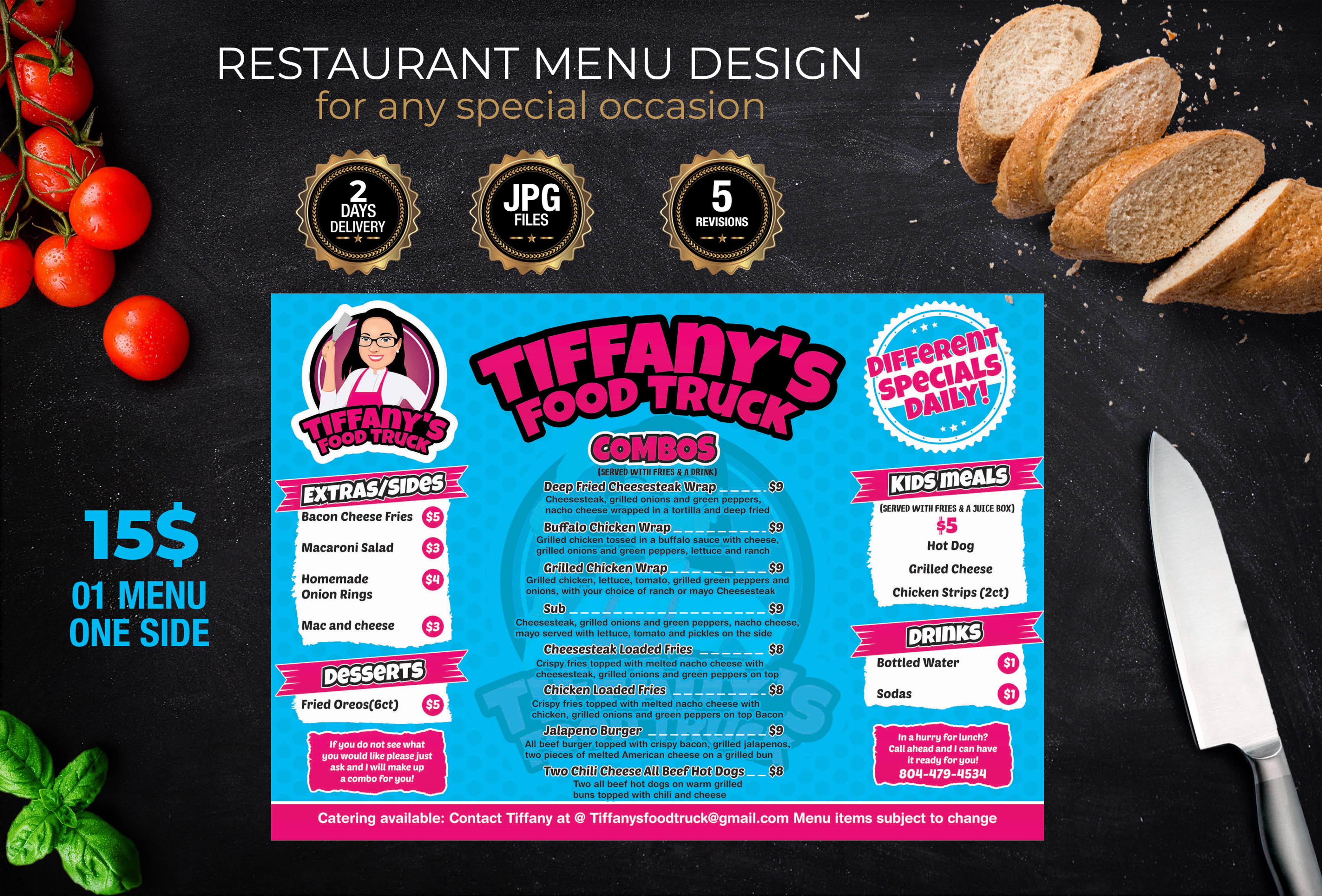 Professionally design restaurant menu ready to print