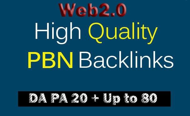 I will Get 80 Homepage Web2.0 PBN Backlinks DA PA 20 plus Up to 80 with High Domain Authority