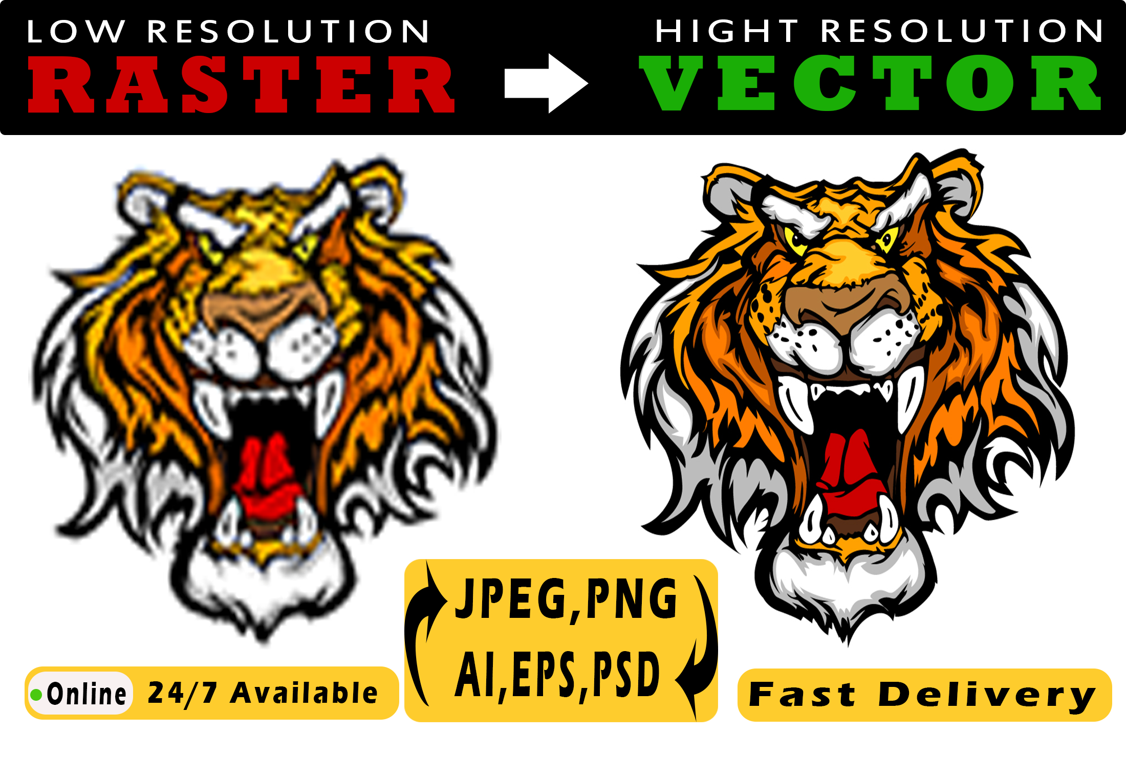 I will convert any file raster to vector ai,psd,png high quality in a short time
