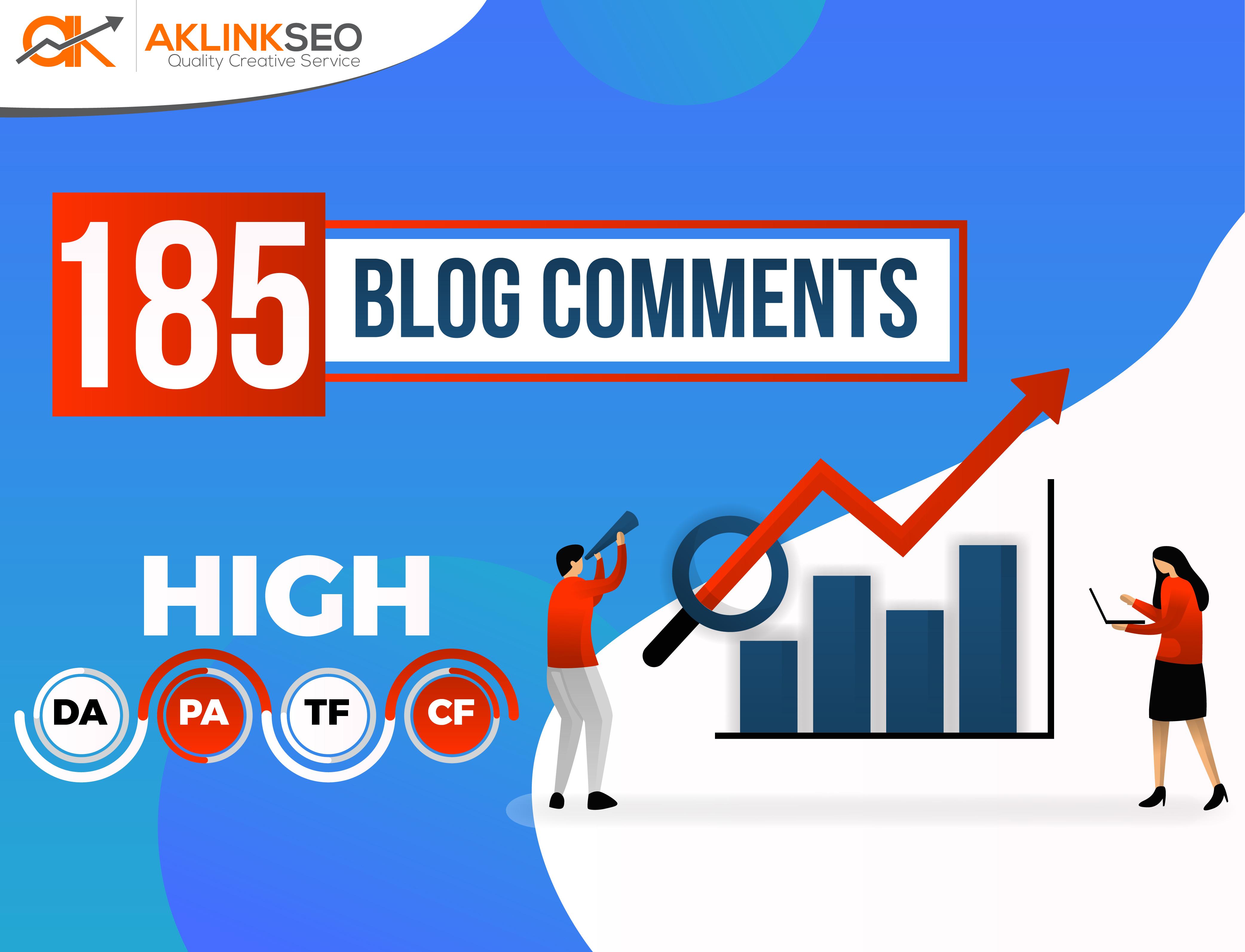 Provide 185 High Quality DA/PA/TF/CF Unique Domain Manually Do-Follow Blog Comments Backlinks