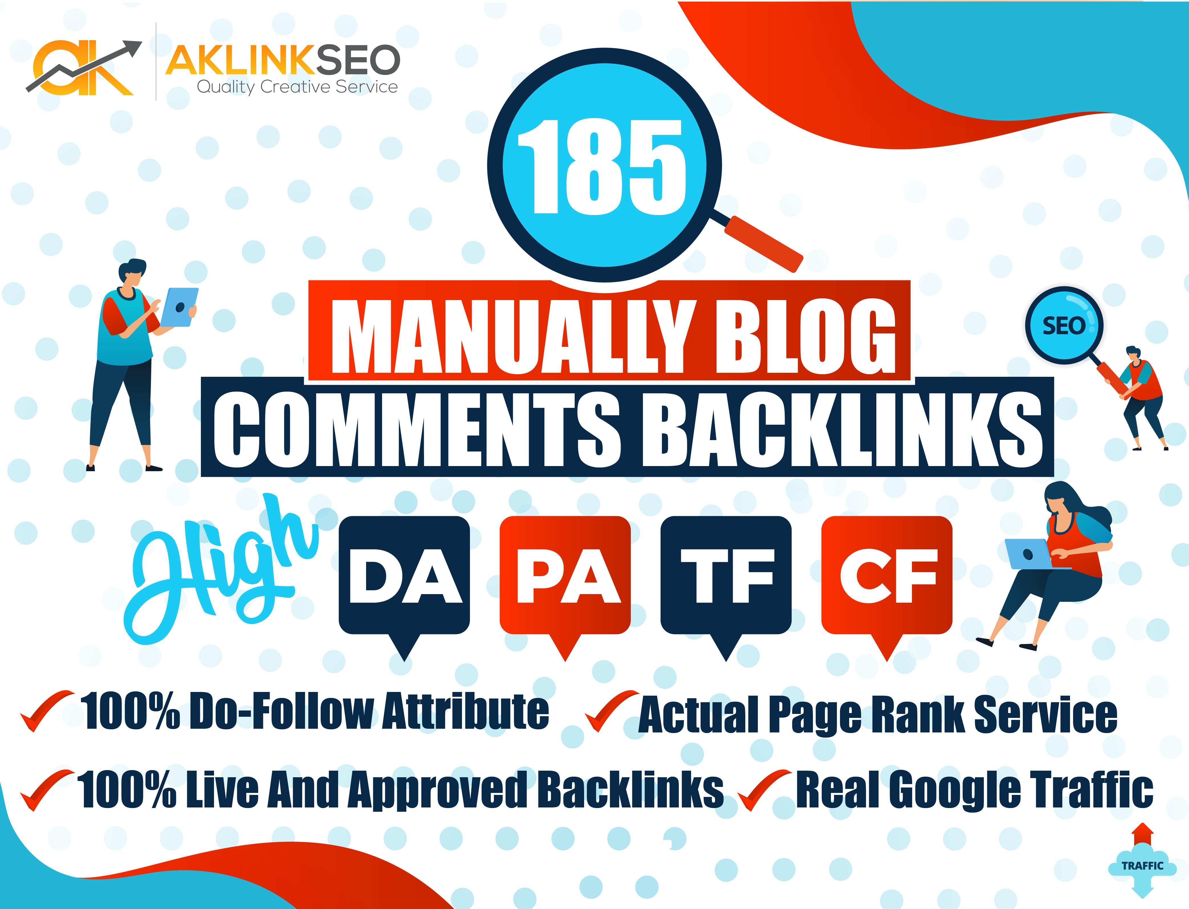 Provide 185 High Quality DA/PA/TF/CF Unique Domain Manually Do-Follow Blog Comments Backlinks