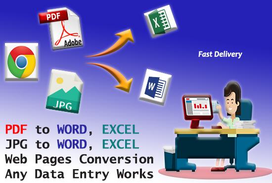 I will convert or type PDF,JPG or Handwritten to MS Word or Excel