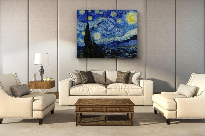 I will create modern and realistic canvas wall art mockups for your wall art design