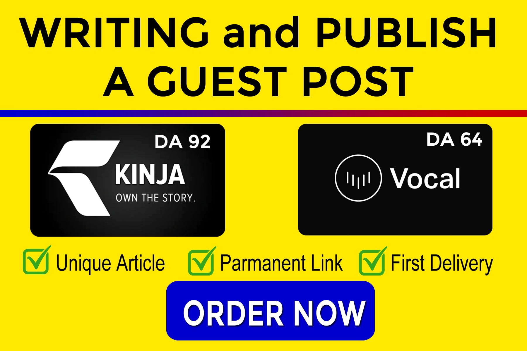 I Will Write and Publish Guest Post on Kinja and Vocal.Media SEO Backlinks