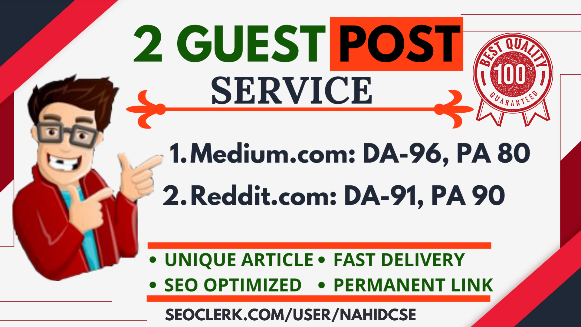 Write and Publish 2 Guest Post SEO Service On Reddit.com, Medium.com DA 95+ monthly visitor 35M+