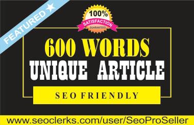 600 words Unique Article writing, Content Writing and Blogpost