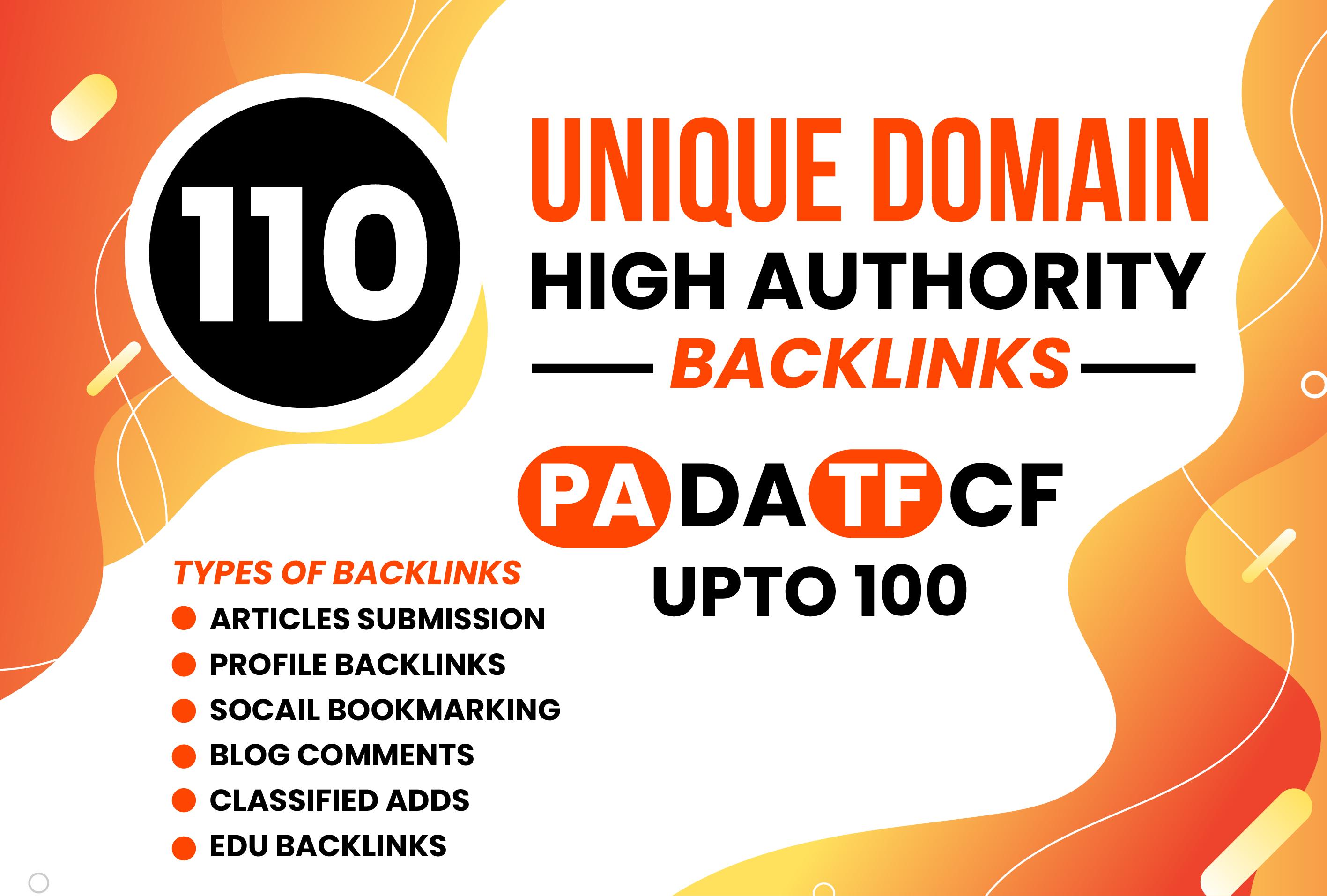Increase Ranking with Powerful 110 Unique Domain High Authority Backlinks PA DA TF CF (Upto 100)