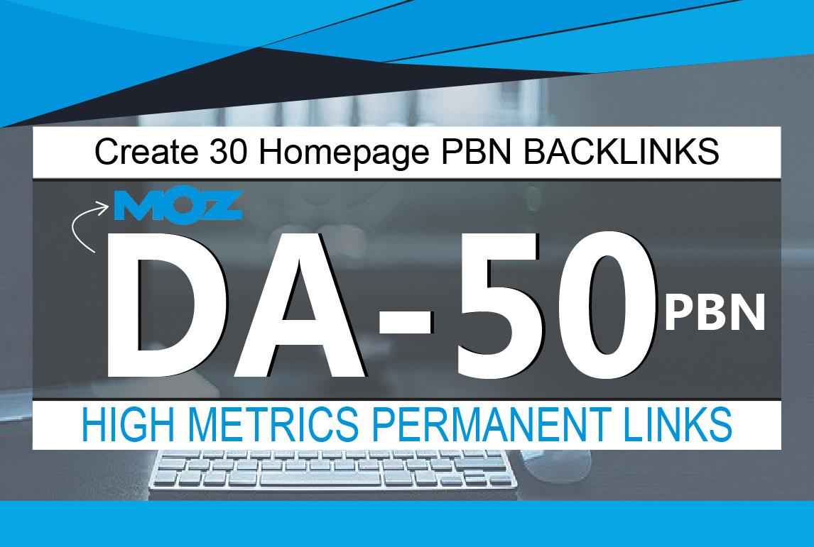 Create 30 Homepage PBN Backlinks High Quality DA 50 Plus