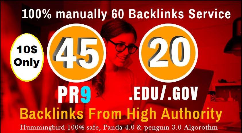 I will do manually do 40 PR9 + 20 EDU/GOV Safe SEO High Pr Backlinks 2020 Best Results for $100 