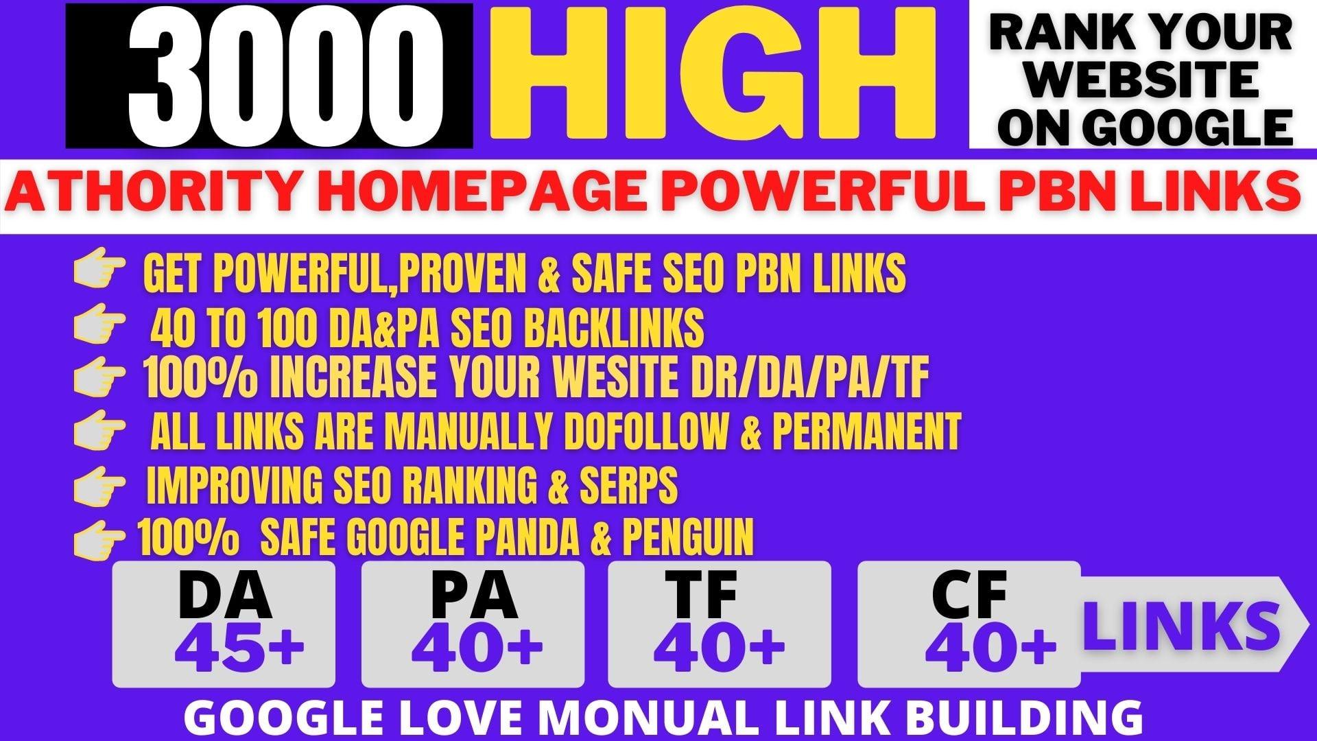 Permanent 3000+PBN Backlinks High DA /PA /tf/cf Do-follow Links Homepage Unique site 