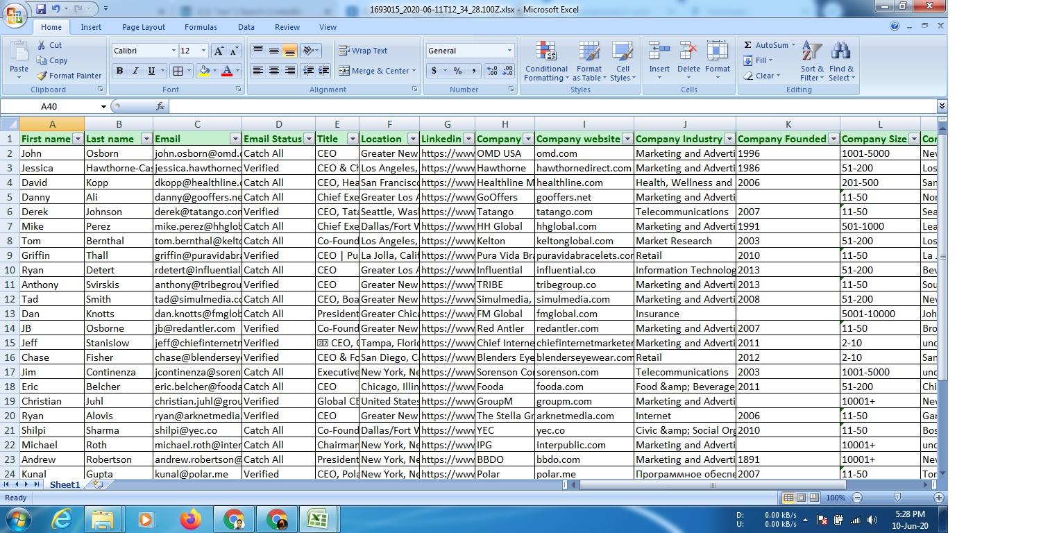I will collect target based business email, bulk email or B2B leads