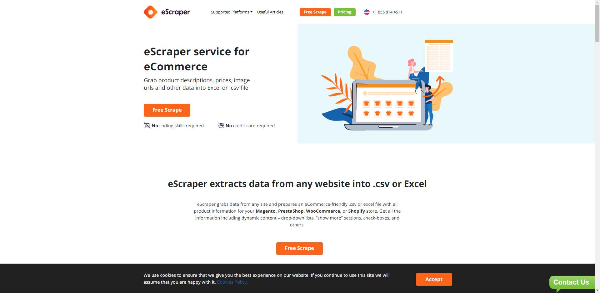 Grab product descriptions, prices, image urls and other data effortlessly with eScraper